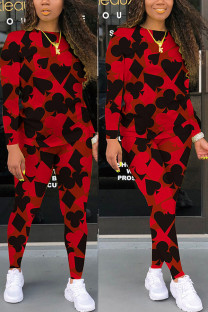 Red Fashion Casual adult Ma'am Print Two Piece Suits pencil Long Sleeve Two Pieces