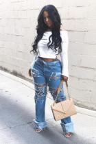 White One word collar Long Sleeve Solid