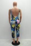 Multi-color Fashion Sexy Backless Print Geometric Floral Sleeveless Slip Jumpsuits