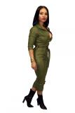 Brown Fashion Sexy Solid bandage zipper PU Long Sleeve Turndown Collar 