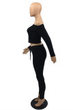 Orange Fashion Casual Solid Backless Off the Shoulder Long Sleeve Two Pieces