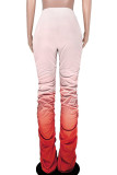 Yellow Elastic Fly Drawstring Mid Gradient Draped bandage Boot Cut Pants