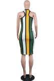 Red Fashion Sexy Red Blue Pink Yellow Wine Red Navy Blue Tank Sleeveless V Neck Hip skirt Knee-Length Striped Dresses