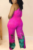 Orange Fashion Street Adult Milk Fiber Tie Dye Tie-dye One Shoulder Loose Jumpsuits