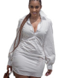 White Fashion Sexy Cap Sleeve Long Sleeves Turndown Collar Slim Dress Mini Club Dresses