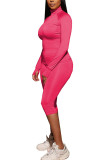 Red Fashion Active adult Ma'am Solid Two Piece Suits pencil Long Sleeve Two Pieces