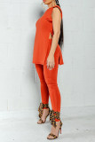 Grey Fashion Casual Solid Slit O Neck Sleeveless Two Pieces