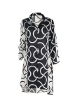 Blue Casual Print Turndown Collar Long Sleeve Shirt Dress Dresses