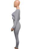 Black Active Europe and America Street Solid Skinny Long Sleeve Two Pieces
