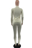 White Fashion Sexy Solid Zipper Collar Long Sleeve Regular Sleeve Regular Two Pieces