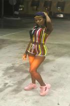 Multi-color Fashion Sexy Striped Slim fit Bandage Skinny Two-Piece Short Set