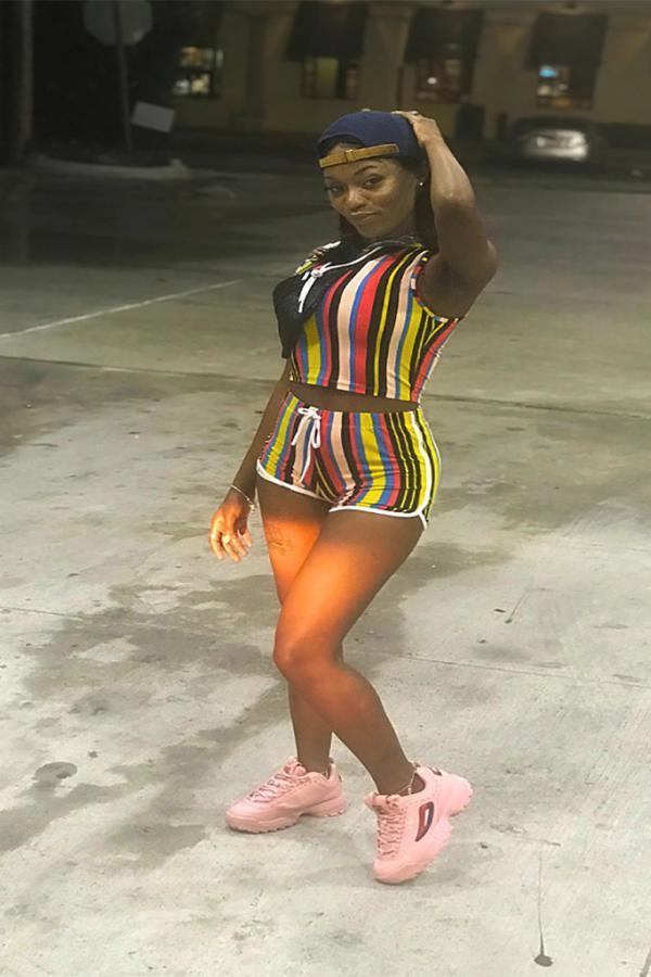 Multi-color Fashion Sexy Striped Slim fit Bandage Skinny Two-Piece Short Set