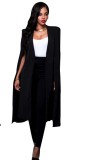 Black Notched Solid None Long Blazer & Suits &Jacket