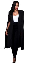 Black Notched Solid None Long Blazer & Suits &Jacket