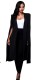 Black Notched Solid None Long Blazer & Suits &Jacket