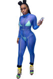 Blue Fashion street Patchwork Solid Long Sleeve Turtleneck Jumpsuits