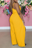 Orange Fashion Sexy Solid Backless Slit V Neck Sling Dress