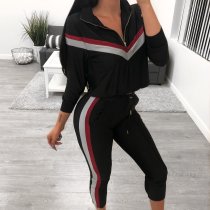 Black Elastic Fly Mid Patchwork pencil Capris Two-piece suit