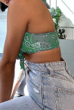 Red Fashion Sexy Print Bandage Backless Halter Tops