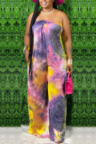 Yellow Street Print Strapless Boot Cut Jumpsuits
