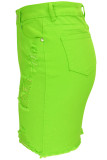 rose red Denim Zipper Fly Button Fly High Asymmetrical Patchwork washing Hole A-line skirt Skirts