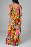 Colour Fashion Sexy Print Backless Spaghetti Strap Long Dress