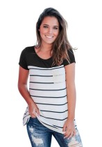 Black Fashion Casual Regular O-Neck Short Patchwork Slim Tees & T-shirts