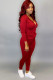 Wine Red Fashion adult Active Casual Lightly cooked Zippered Two Piece Suits pencil Long Sleeve