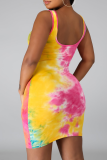 Pink Sexy Print Patchwork O Neck Pencil Skirt Dresses
