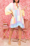 Red Casual Patchwork Tie-dye V Neck Cake Skirt Dresses