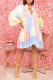 Blue Casual Patchwork Tie-dye V Neck Cake Skirt Dresses