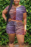 Brown Sportswear Print Leopard O Neck Long Sleeve Two Pieces