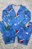 Blue Sexy Santa Hats Printed Patchwork O Neck Jumpsuits