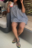 Black White Sexy Casual Striped Print Basic Square Collar Vest Dress