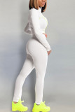 White Fashion Casual Adult Solid Patchwork O Neck Long Sleeve Regular Sleeve Short Two Pieces