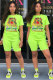 Fluorescent green Fashion Casual adult Letter Patchwork Print Two Piece Suits Straight Short Sleeve Two Pieces