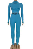 White Fashion Sexy adult Ma'am Letter Print Two Piece Suits pencil Long Sleeve Two Pieces