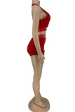Red Casual Sportswear Solid Letter U Neck Sleeveless Two Pieces