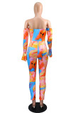 Orange Fashion Sexy Print Bateau Neck Skinny Jumpsuits