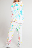 Blue Sportswear Spandex Blends Print Draw String Tie-dye Hooded Collar Long Sleeve Regular Sleeve Regular Two Pieces