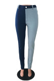 Baby Blue Fashion Casual Patchwork Basic High Waist Jeans