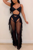 Pink Sexy Sleeveless Mesh Swimsuit Two-Piece Set