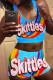 Light Blue Fashion Sexy adult Ma'am Letter Print Two Piece Suits Straight Sleeveless Two Pieces