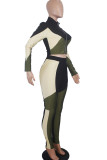 Green Active Europe and America Patchwork Solid pencil Long Sleeve Two Pieces
