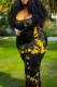 Black Sexy Patchwork Tie-dye Square Collar Straight Plus Size Dresses