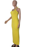 Green Milk. Fashion Sexy Green Yellow Off The Shoulder Sleeveless Halter Neck Pencil Dress Floor-Length Solid Dresses
