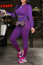 Purple Casual Solid Patchwork O Neck Long Sleeve Two Pieces