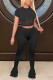 Black Fashion Sexy adult Ma'am Patchwork Solid Two Piece Suits Straight Short Sleeve Two Pieces