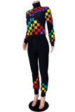 Black Sportswear Print Zipper Collar Long Sleeve Two Pieces