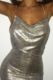 Gold Fashion Sexy Solid Backless Spaghetti Strap Sling Dress